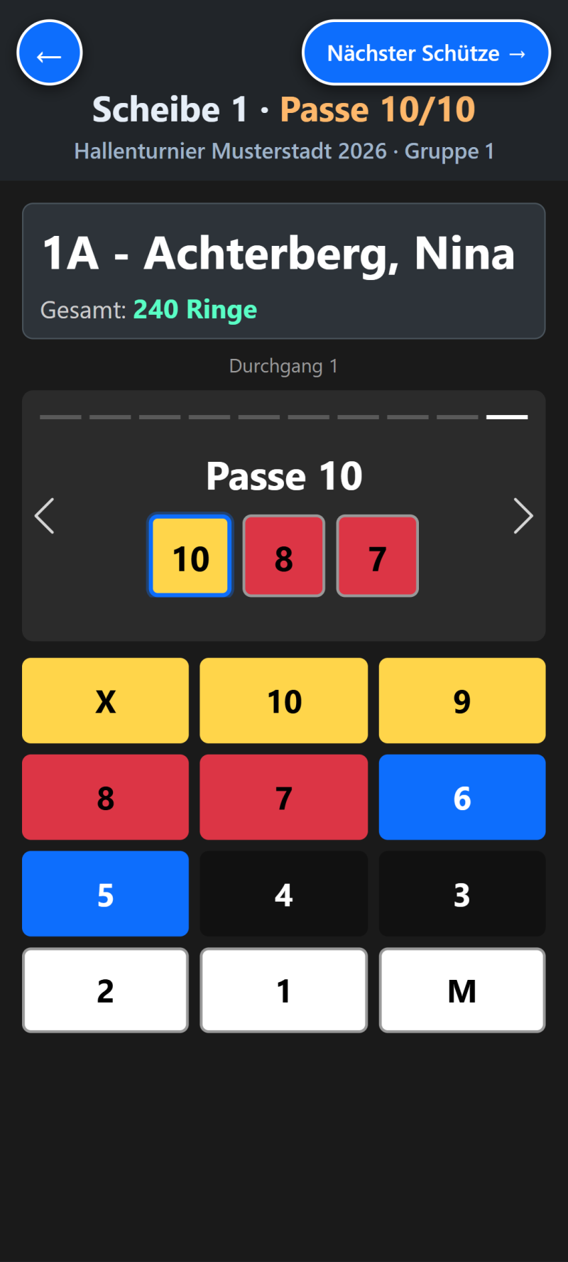 Die Erfassung auf dem Handy: Ringe einer Passe eintragen